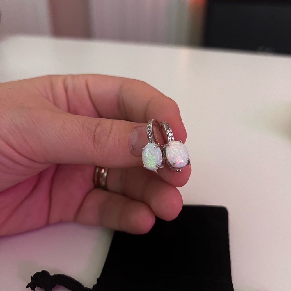 1.75 ct. Synthetic White Opal White Topaz Lever Back Earrings, Sterling Silver